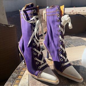 Anne Michelle Nowell Stiletto Lace Up Sneaker Heels 7.5 Purple Chuck Taylor NWOT